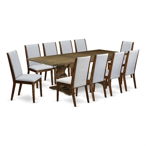 Pemberly Row Rectangular Dining Table Set with 10 Chairs in Gray Upholstery