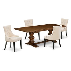 Pemberly Row 5-Piece Dining Set in Walnut Finish with Light Beige Chair Cushions