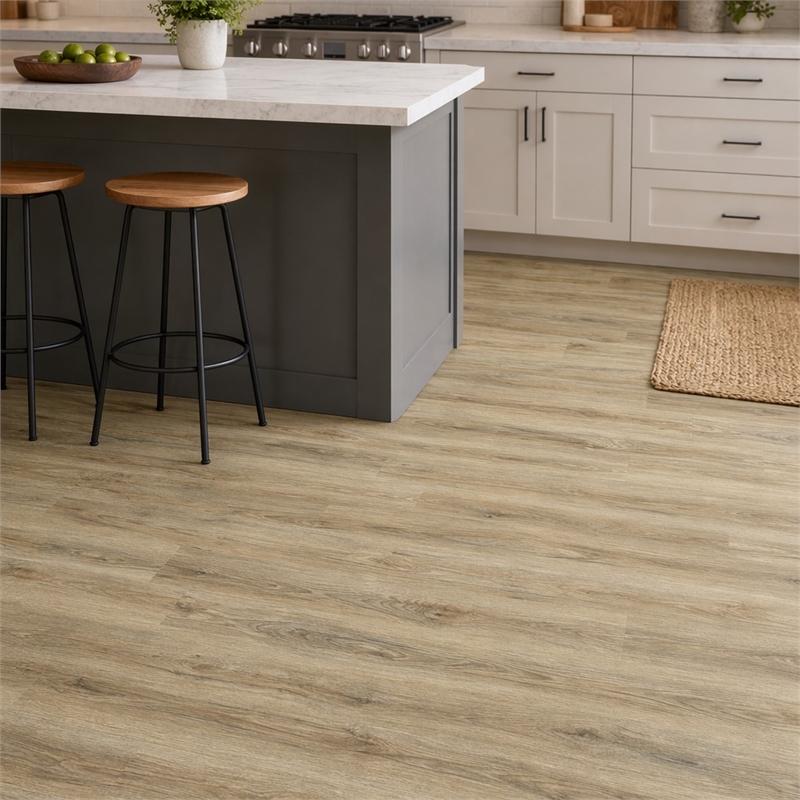 Pemberly Row SPC Vinyl Flooring in Argent Ash with Slip-Resistant EVA Backing