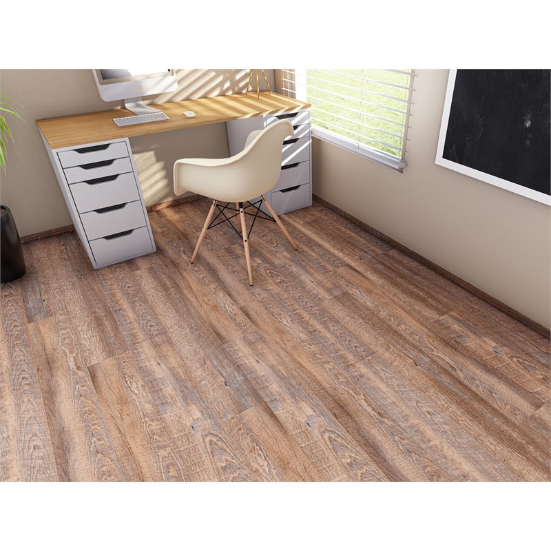 Pemberly Row SPC Vinyl Flooring in Golden Beige with Slip-Resistant EVA Backing