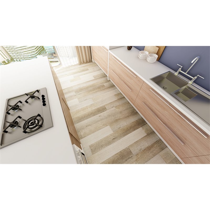 Pemberly Row SPC Vinyl Flooring in Modern Surrey Beige with EVA Backing