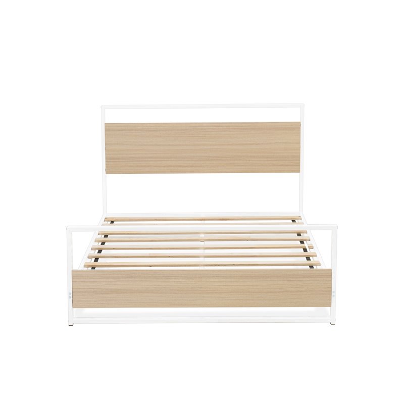 Pemberly Row Full Metal Bed Frame with Headboard and Footboard in White