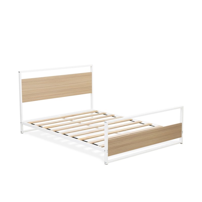 Pemberly Row Full Metal Bed Frame with Headboard and Footboard in White