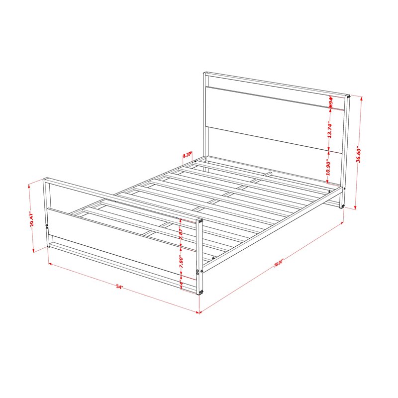Pemberly Row Full Metal Bed Frame with Headboard and Footboard in White