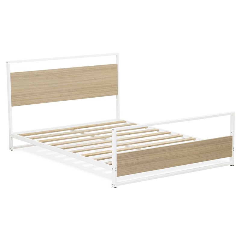 Pemberly Row Full Metal Bed Frame with Headboard and Footboard in White