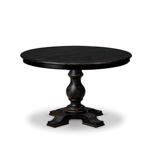 Pemberly Row Acacia Wood Round Dining Table in Sand Blasted Black Finish