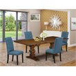 Pemberly Row 5-Piece Wood Dining Set with Walnut and Mineral Blue Finish