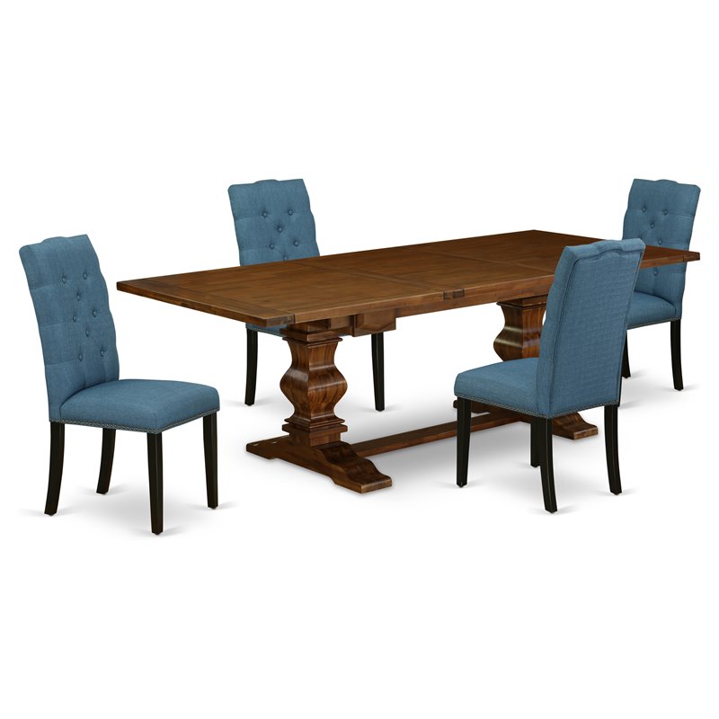 Pemberly Row 5-Piece Wood Dining Set with Walnut and Mineral Blue Finish