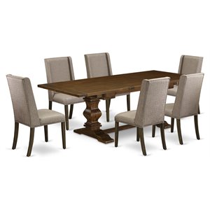 Pemberly Row 7-Piece Wood Dining Set in Walnut and Dark Khaki