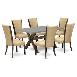 Pemberly Row 7-Piece Dining Set with Jacobean Brown Table and Cement Chairs