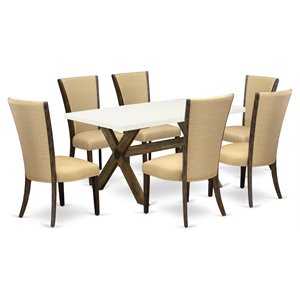 Pemberly Row 7-Piece Wood Dining Set in White and Brown