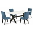Pemberly Row 5-Piece Wood Dining Room Set in Black and Mineral Blue