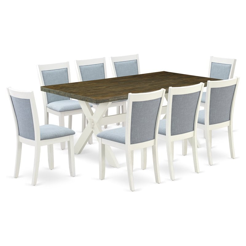 Pemberly Row 9-Piece Wood Dining Set with Chair Cushions in Jacobean Finish