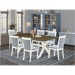 Pemberly Row 7-Piece Wood Dining Set with Linen Fabric Seats in Jacobean Finish