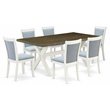 Pemberly Row 7-Piece Wood Dining Set with Linen Fabric Seats in Jacobean Finish
