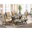 Pemberly Row 6-Piece Wood Dining Set with Cement Top in Jacobean Brown