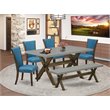 Pemberly Row 6-Piece Wood Dining Set with Distressed Cement Top in Black/Brown
