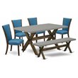 Pemberly Row 6-Piece Wood Dining Set with Distressed Cement Top in Black/Brown