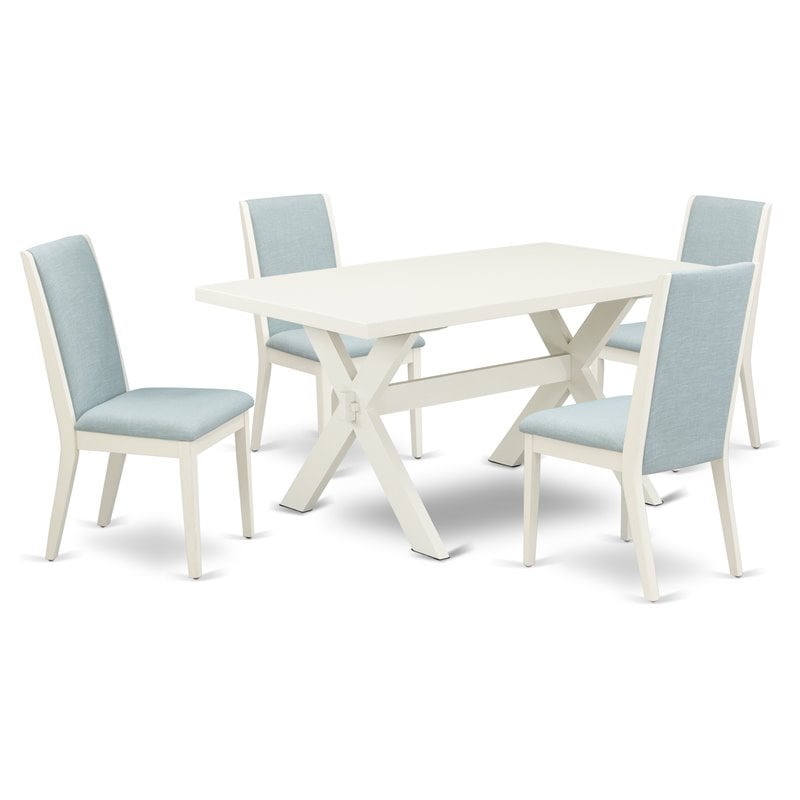 Pemberly Row 5-Piece Wood Dining Set in Linen White and Baby Blue