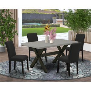 Pemberly Row 5-Piece Wood Dining Table Set with X-Leg Base in Cement and Black