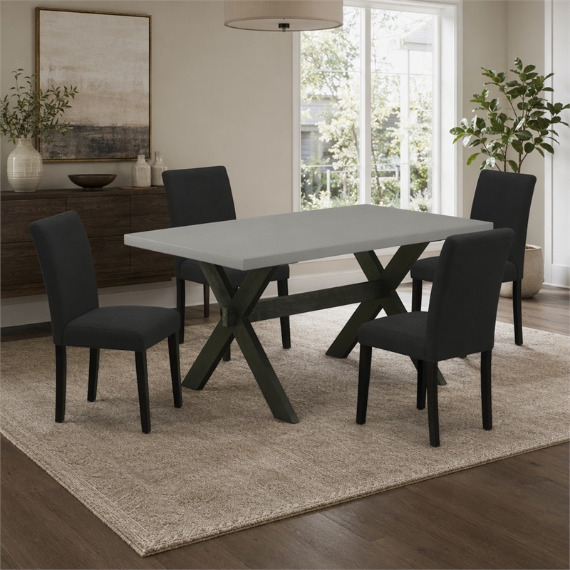 Pemberly Row 5-Piece Wood Dining Table Set with X-Leg Base in Cement and Black