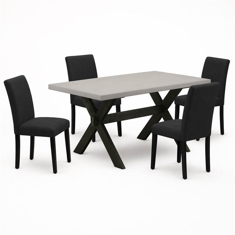 Pemberly Row 5-Piece Wood Dining Table Set with X-Leg Base in Cement and Black