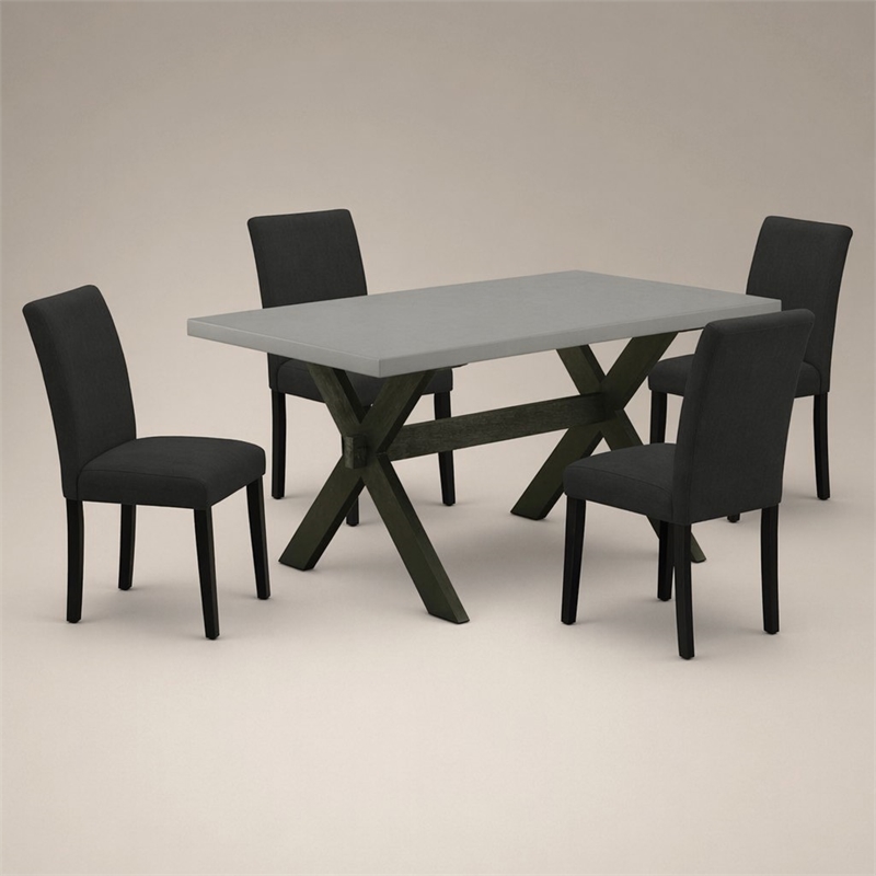 Pemberly Row 5-Piece Wood Dining Table Set with X-Leg Base in Cement and Black