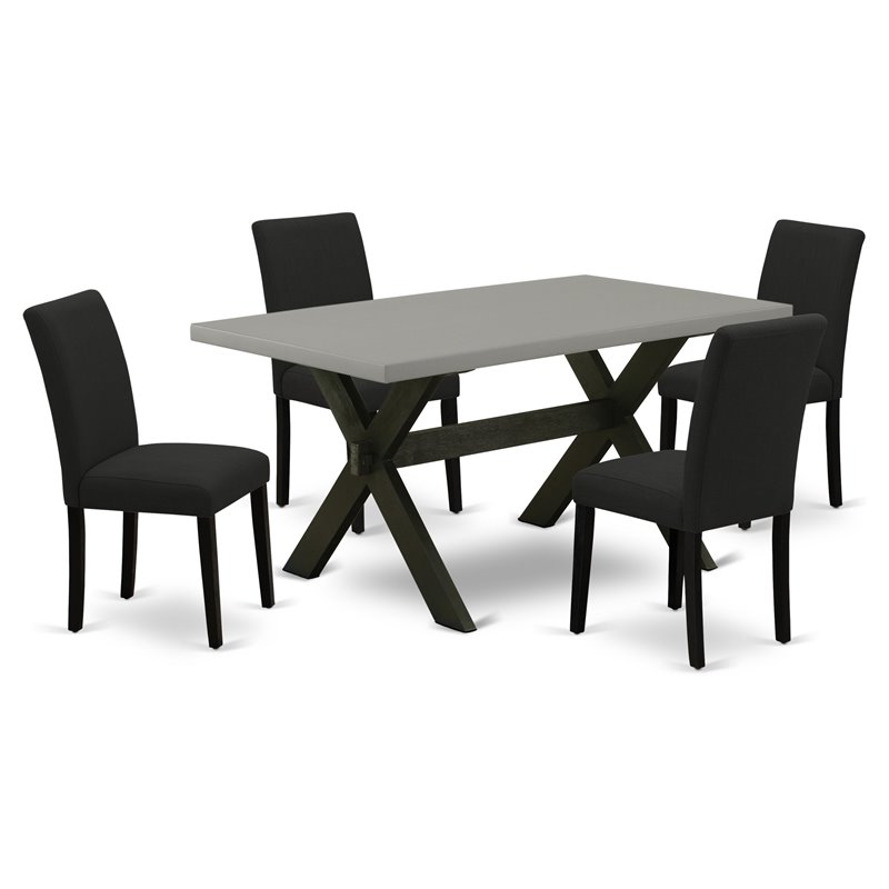 Pemberly Row 5-Piece Wood Dining Table Set with X-Leg Base in Cement and Black