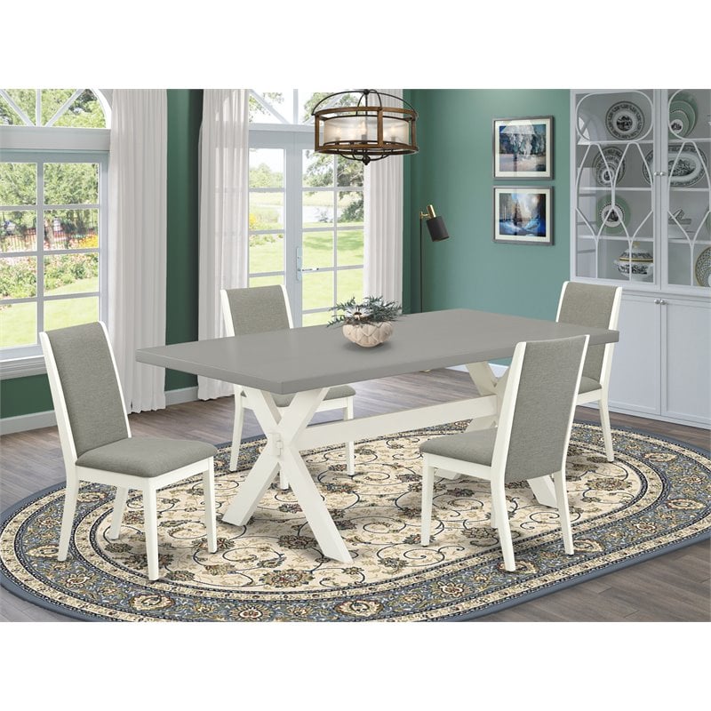 Pemberly Row 5-Piece Wood Dining Set in Linen White and Shitake Upholstery