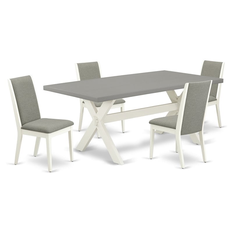 Pemberly Row 5-Piece Wood Dining Set in Linen White and Shitake Upholstery