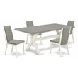 Pemberly Row 5-Piece Wood Dining Set in Linen White and Shitake Upholstery