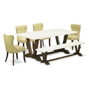 Pemberly Row 6-Piece Wood Dining Set with Bench in Jacobean Brown