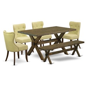 Pemberly Row Wood Dining Set with Upholstered Chairs and Bench in Jacobean Brown