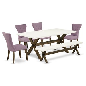 Pemberly Row 6-Piece Dining Set with Upholstered Chairs in Jacobean Brown
