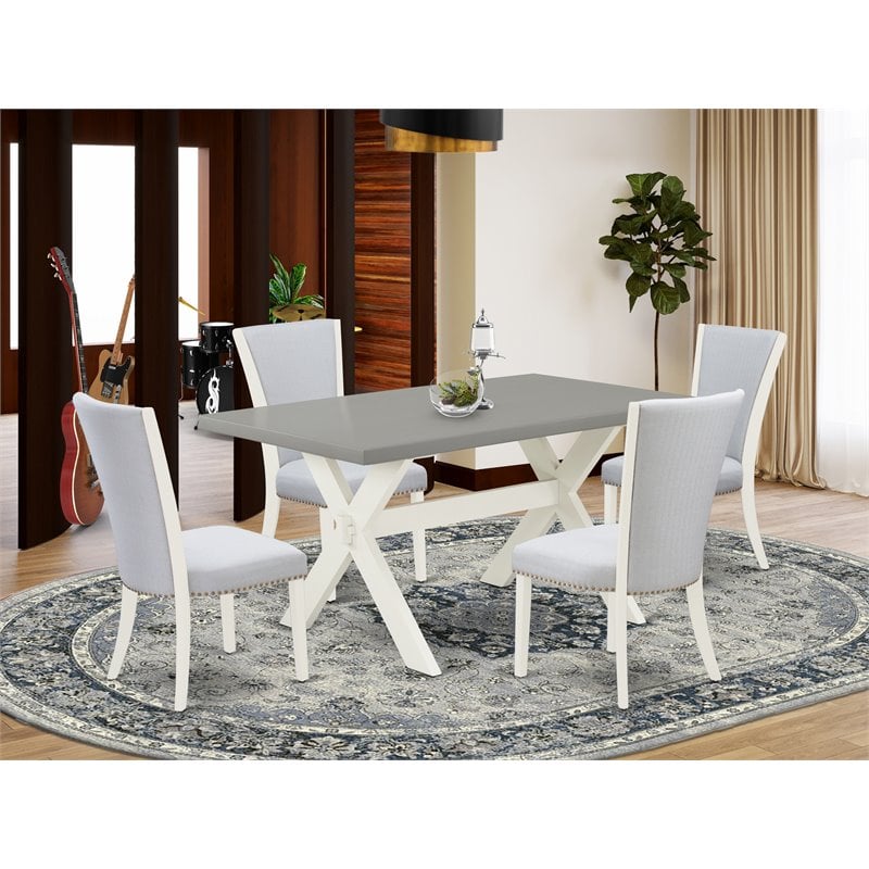 Pemberly Row 5-Piece Wood Dining Set with Linen Fabric in Cement Finish