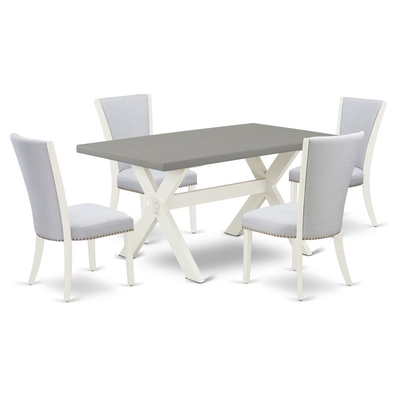 Pemberly Row 5-Piece Wood Dining Set with Linen Fabric in Cement Finish