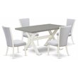 Pemberly Row 5-Piece Wood Dining Set with Linen Fabric in Cement Finish