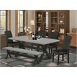 Pemberly Row 6-Piece Wood Dining Set with Leather Seat in Black