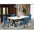 Pemberly Row 5-Piece Wood Dinette Set with Blue Linen Fabric Chairs