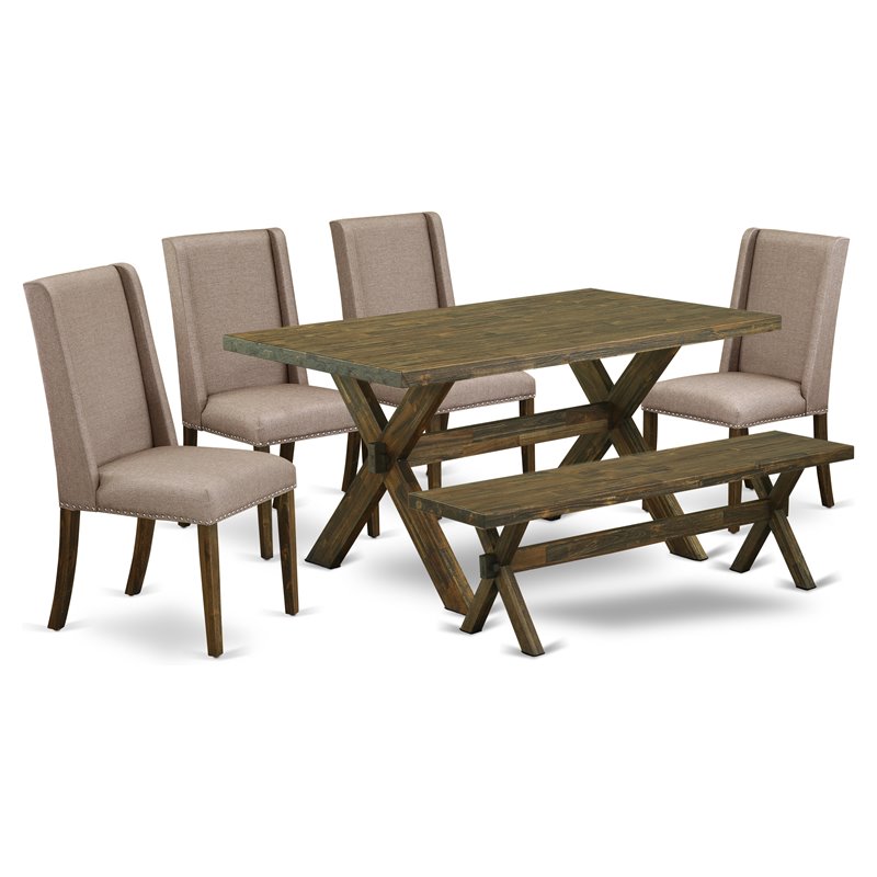 Pemberly Row 6-Piece Wood Dining Set in Jacobean Brown and Dark Khaki