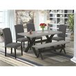 Pemberly Row 6-Piece Wood Dining Set with Bench in Black & Dark Gotham Gray