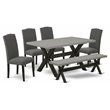 Pemberly Row 6-Piece Wood Dining Set with Bench in Black & Dark Gotham Gray