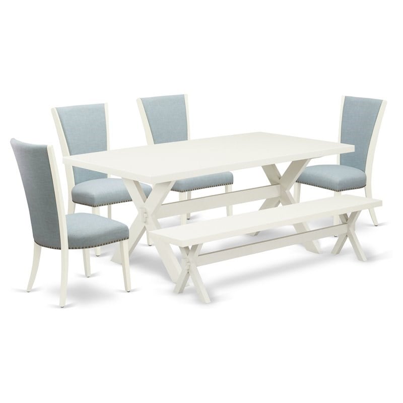 Pemberly Row 6-Piece Wood Dining Set with Fabric Seats in Linen White