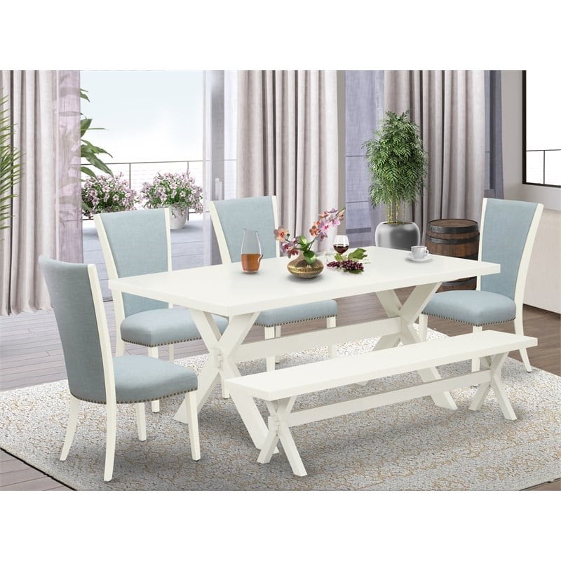 Pemberly Row 6-Piece Wood Dining Set with Fabric Seats in Linen White
