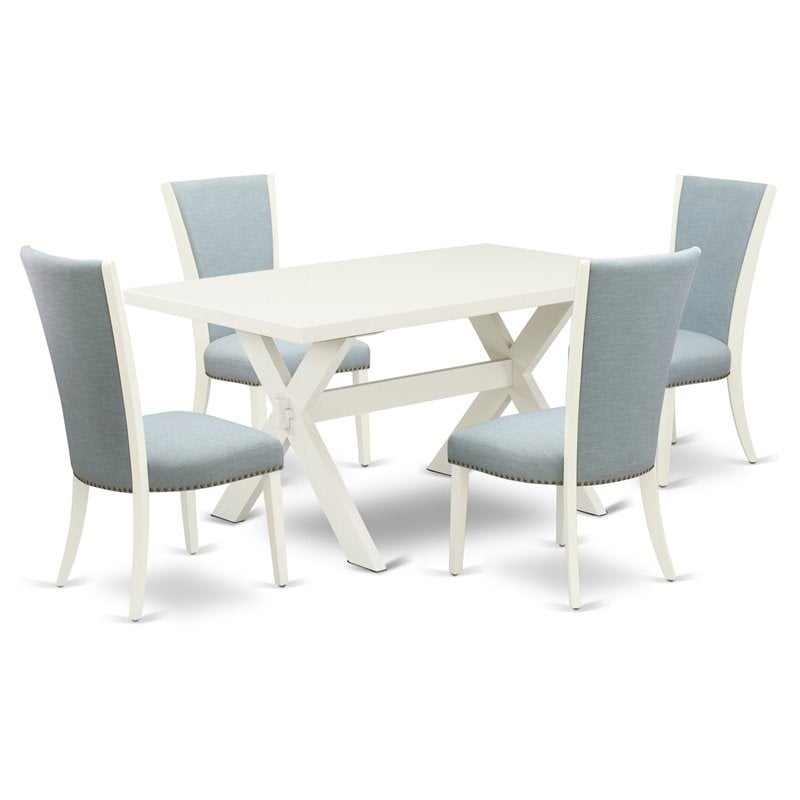 Pemberly Row 6-Piece Wood Dining Set in Linen White and Baby Blue