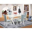 Pemberly Row 6-Piece Wood Dining Set in Linen White and Baby Blue
