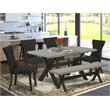 Pemberly Row 6-Piece Wood Dining Set with Bench in Black & Cement Finish
