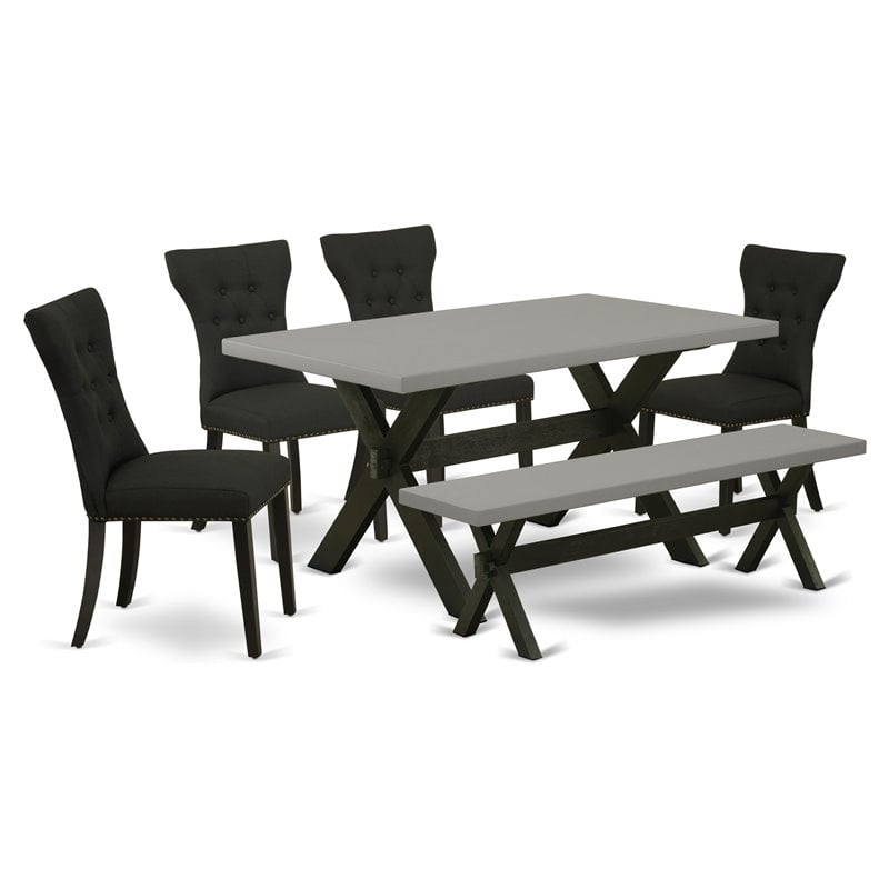 Pemberly Row 6-Piece Wood Dining Set with Bench in Black & Cement Finish