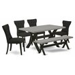 Pemberly Row 6-Piece Wood Dining Set with Bench in Black & Cement Finish