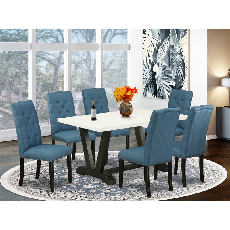 Pemberly Row 7-Piece Dining Set with Mineral Blue and Black Accents